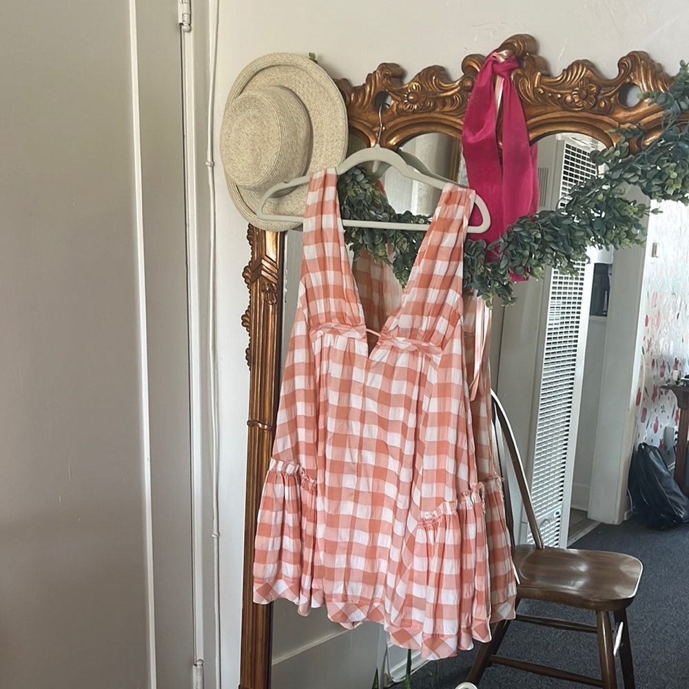 Peach/Pink Gingham Dress (with open back)